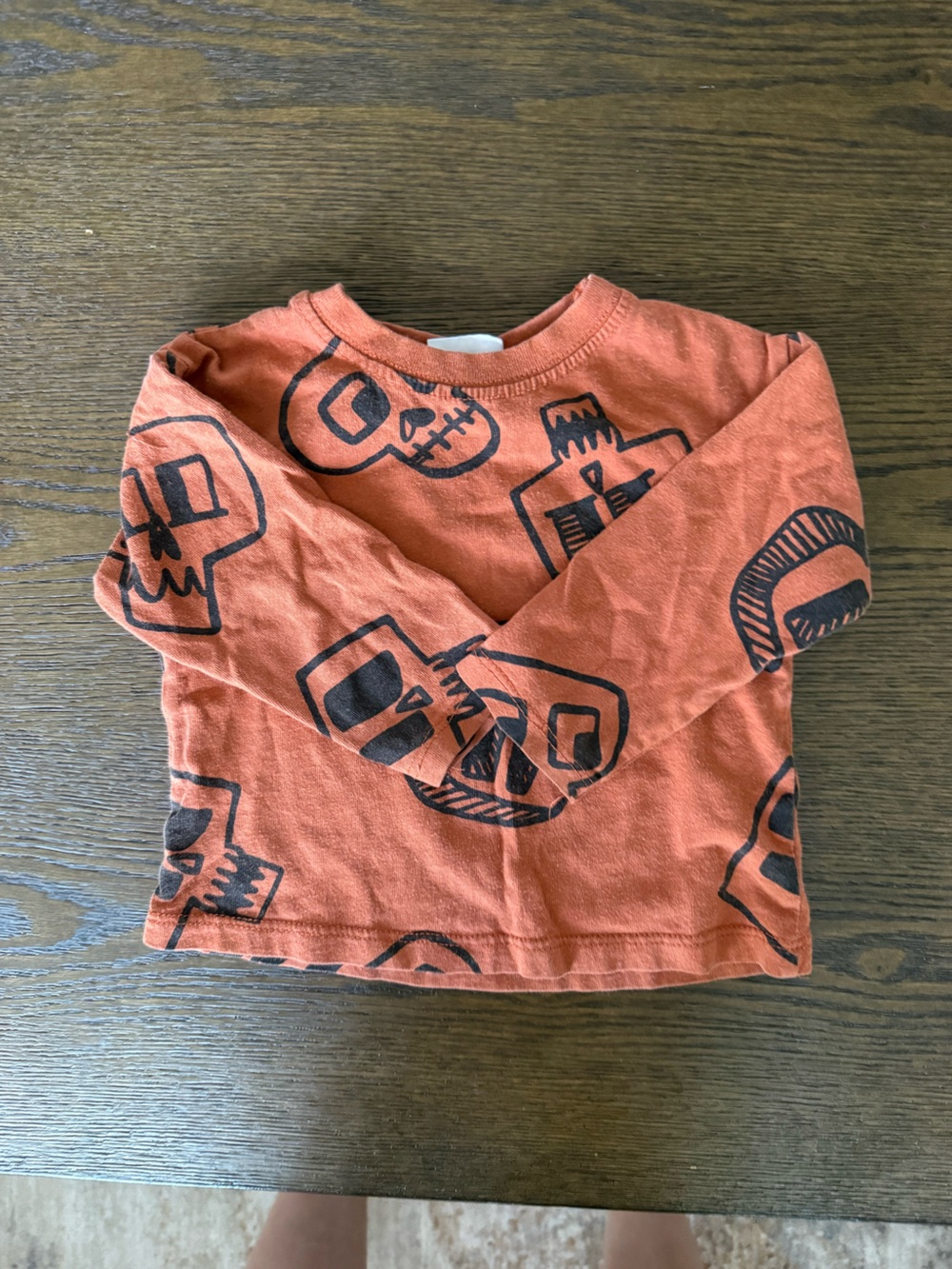 Zara Orange Long Sleeve Skull Print Tee